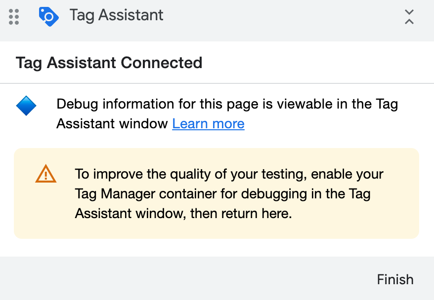 Screenshot of Tag Assistant Connected
