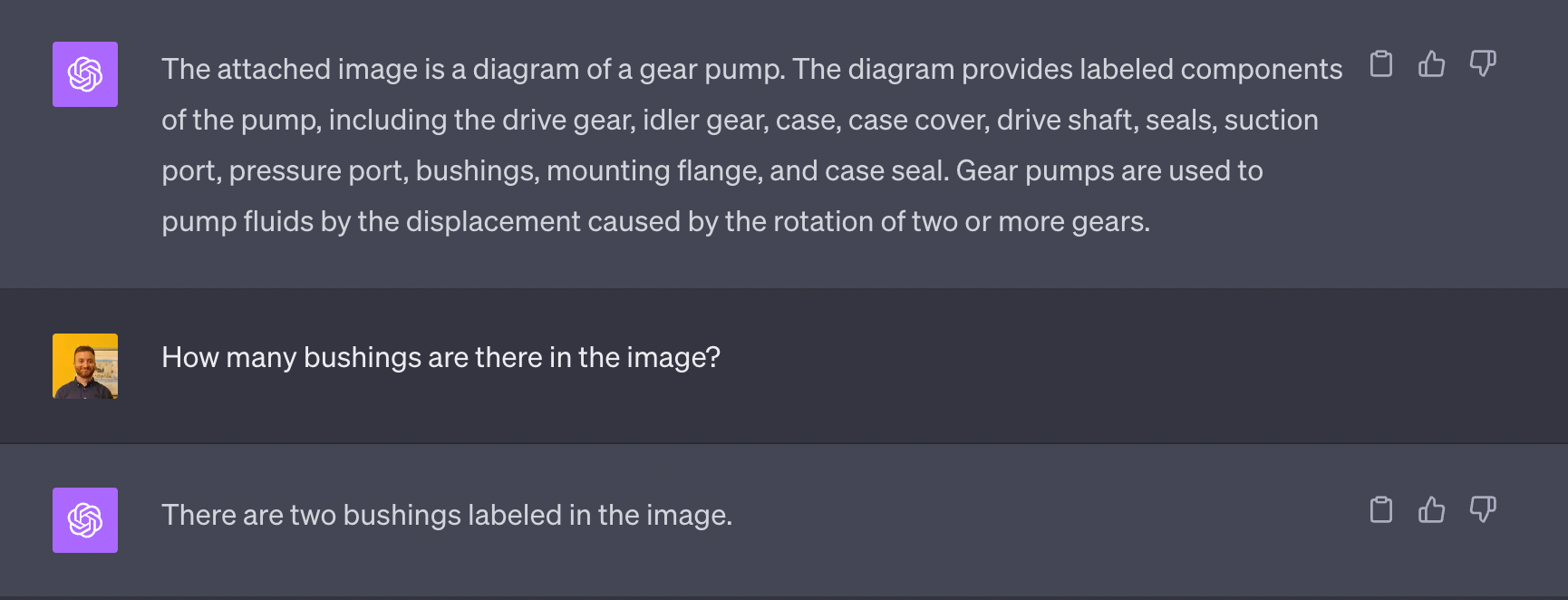 Screenshot showing a user asking GPT-4V questions about an image.