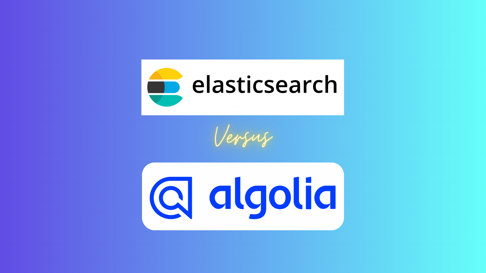 Elasticsearch vs Algolia with logos on a blended dark and light blue background. 