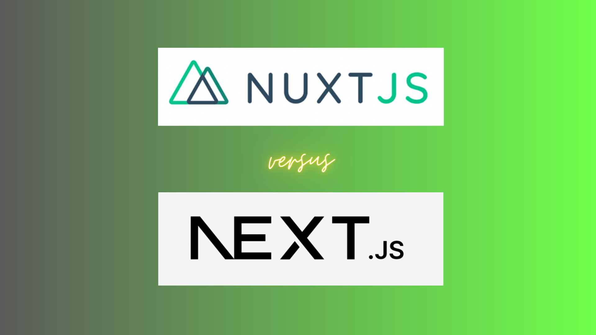 Nuxt.js vs Next.js on a blended brown and light green background with logos.