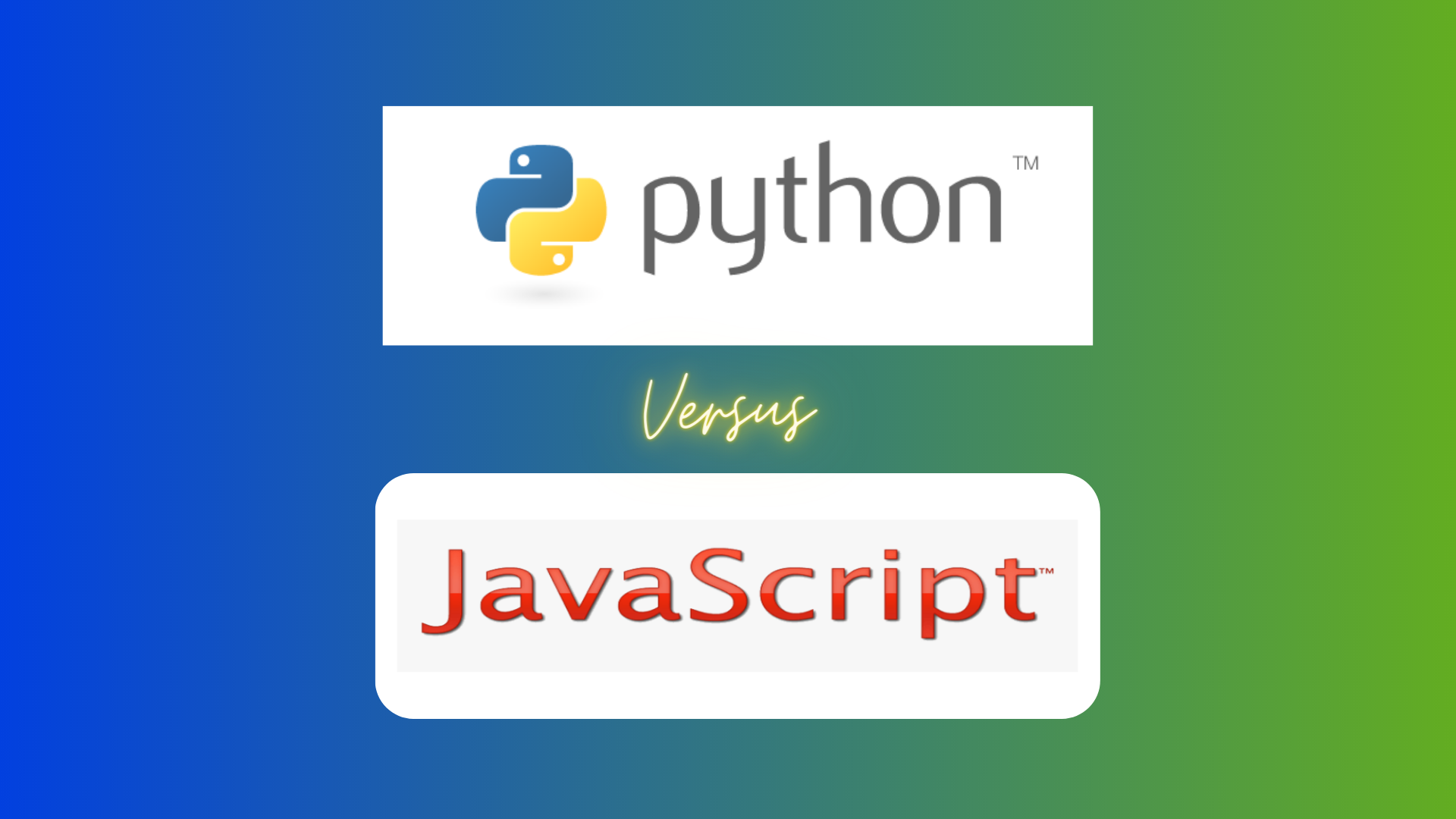 Python vs JavaScript on a blended blue and green background